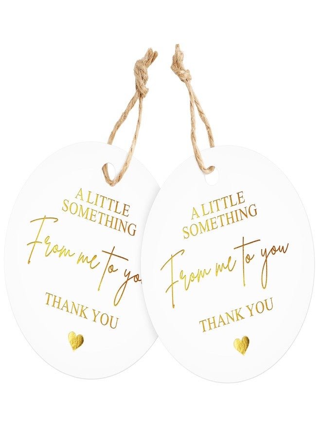 joycraft 50 Thank You Gift Tags with String, 2.5 in Circle Gold Foil Something from Me to You Hangtags, Elegant White Paper Gift Wrapping Tags for Wedding, Party, Baby Shower, Birthday - Image 1